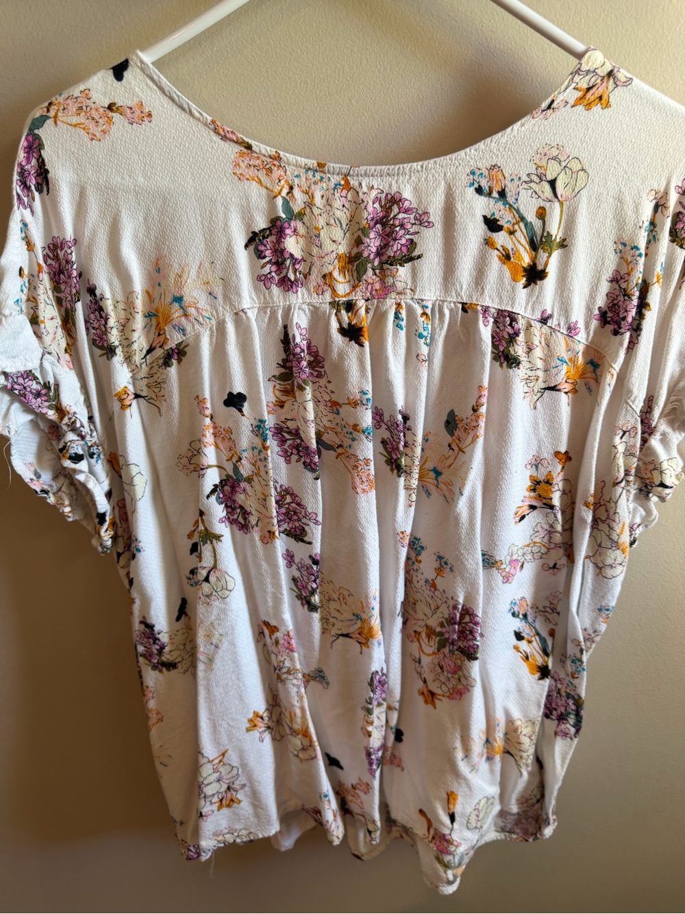 Kori Cream Floral Short Sleeve Blouse with Purple & Yellow Accents
